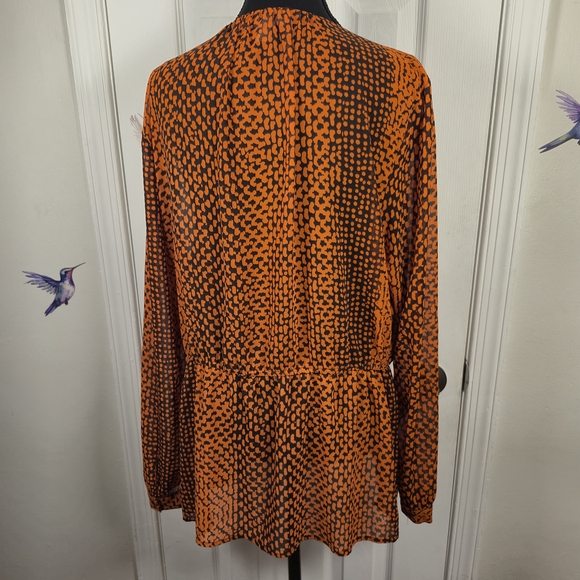 Michael Kors XL Orange & Black Animal Print Faux-Wrap Peplum Blouse - Picture 4 of 6